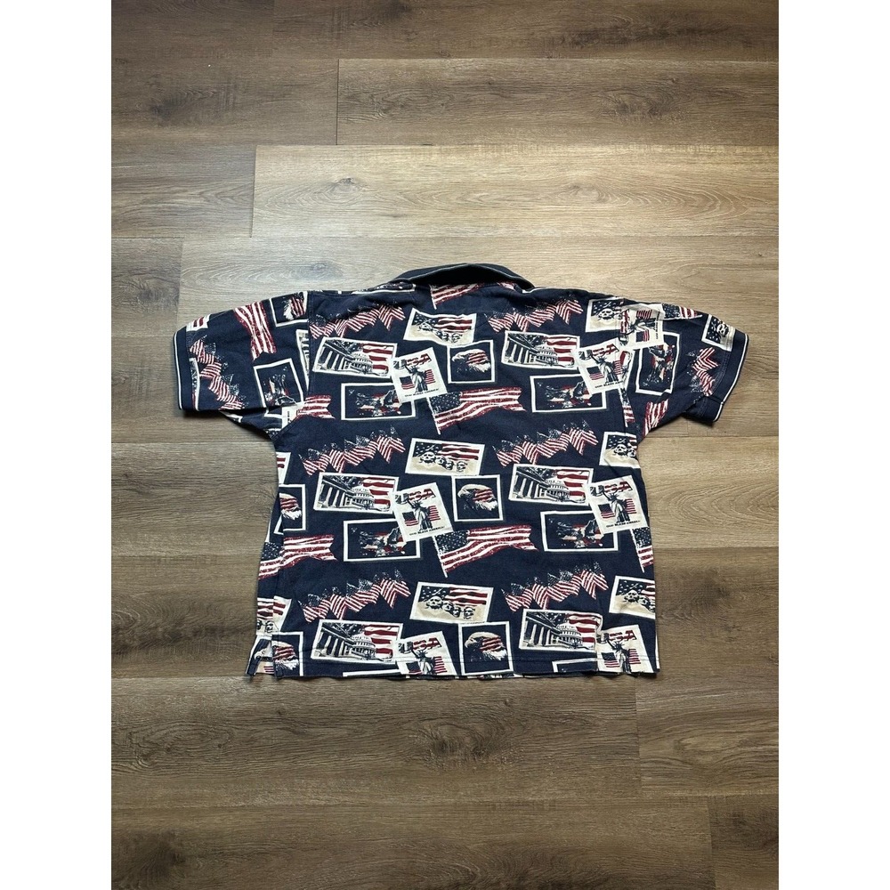 Clearwater Short Sleeve Polo Men's M Multi-Color USA Stamp Graphic Collared AOP - Picture 3 of 6